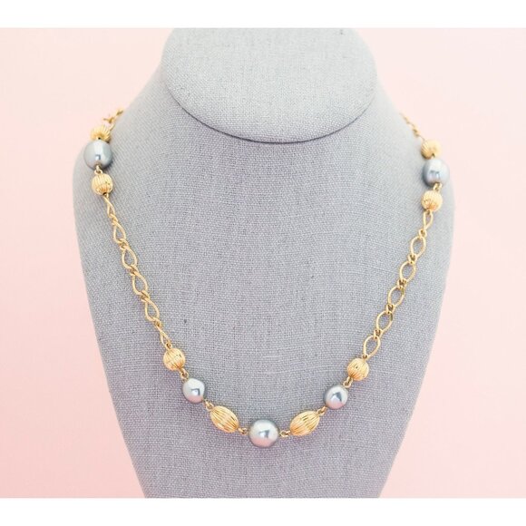 Vintage Silver Pearl and Almonds Necklace | 38 inch | Avon H8 - Picture 1 of 4